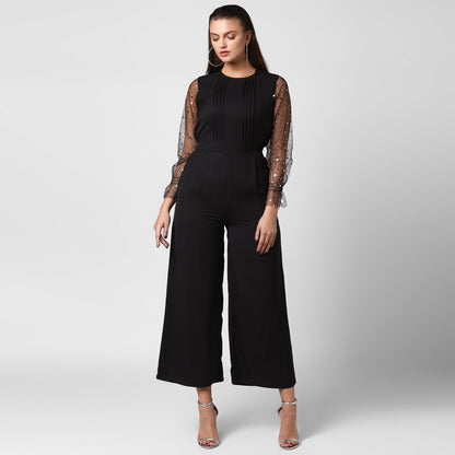 Women's Polyester embellished Net Sleeves jumpsuit
