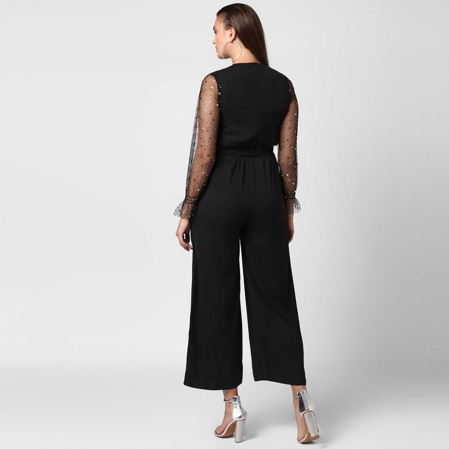 Women's Polyester embellished Net Sleeves jumpsuit