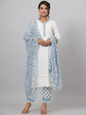 Women's White Cotton Cambric Solid Kurta Floral Printed Pant & Dupatta Set