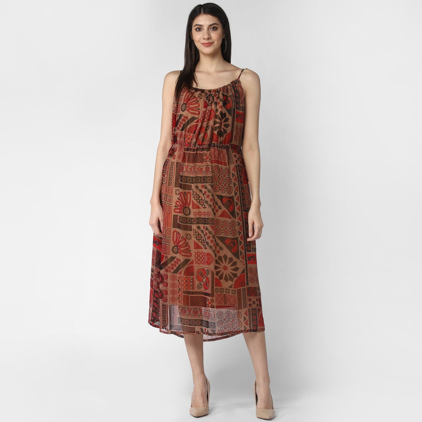 Women's Maroon Chiffon Tieup Dress