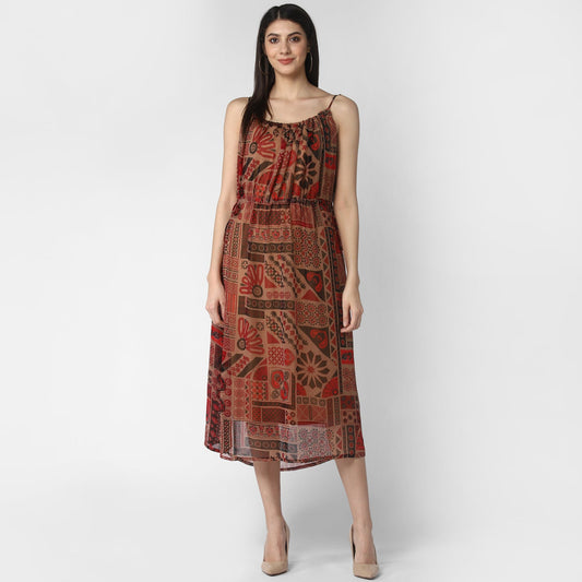Women's Maroon Chiffon Tieup Dress