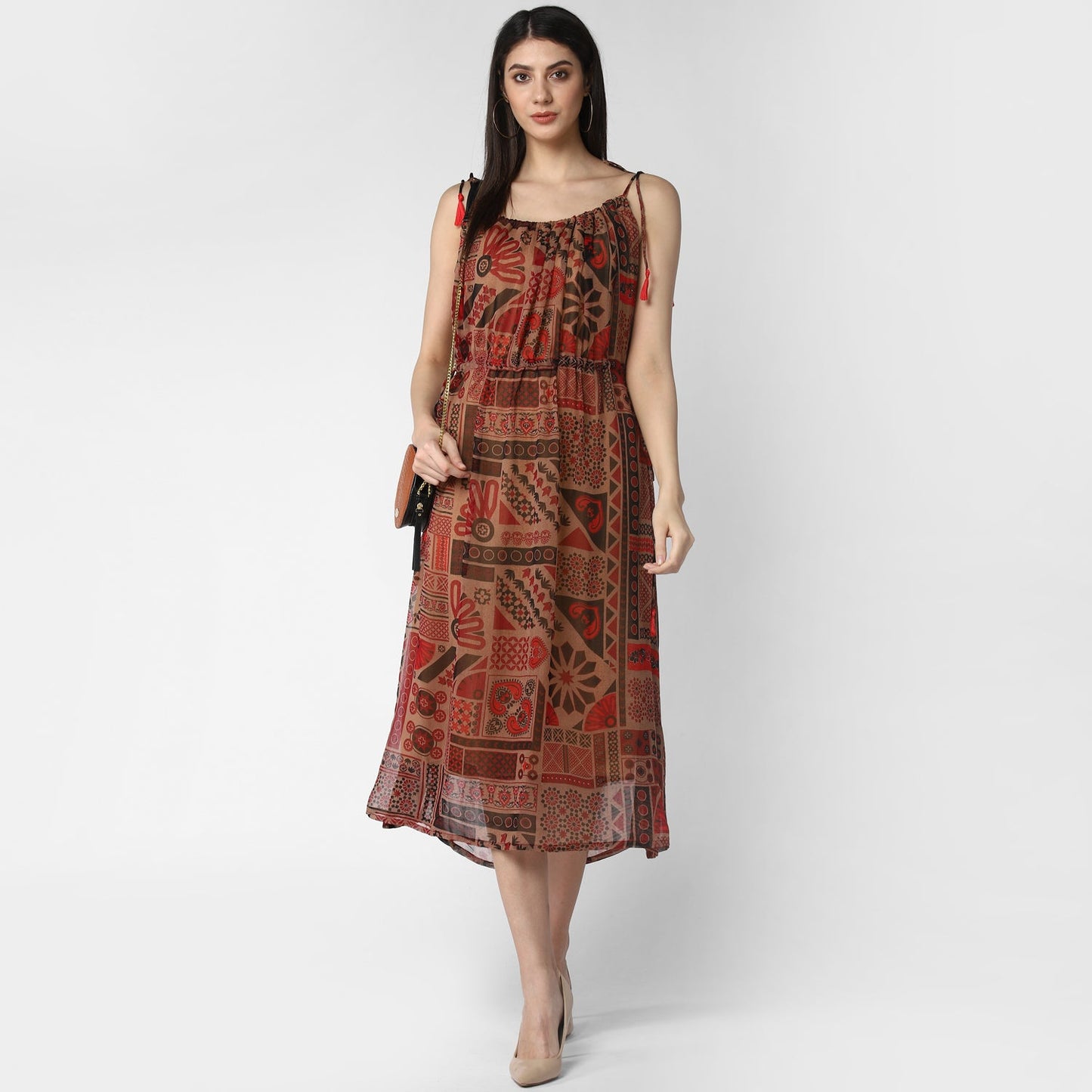 Women's Maroon Chiffon Tieup Dress