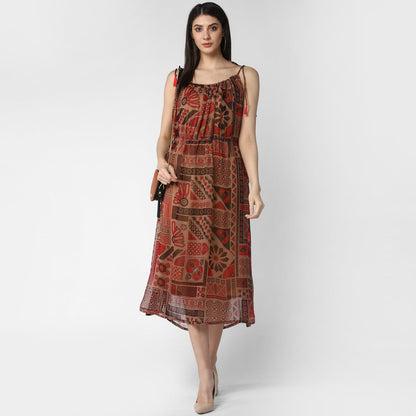 Women's Maroon Chiffon Tieup Dress