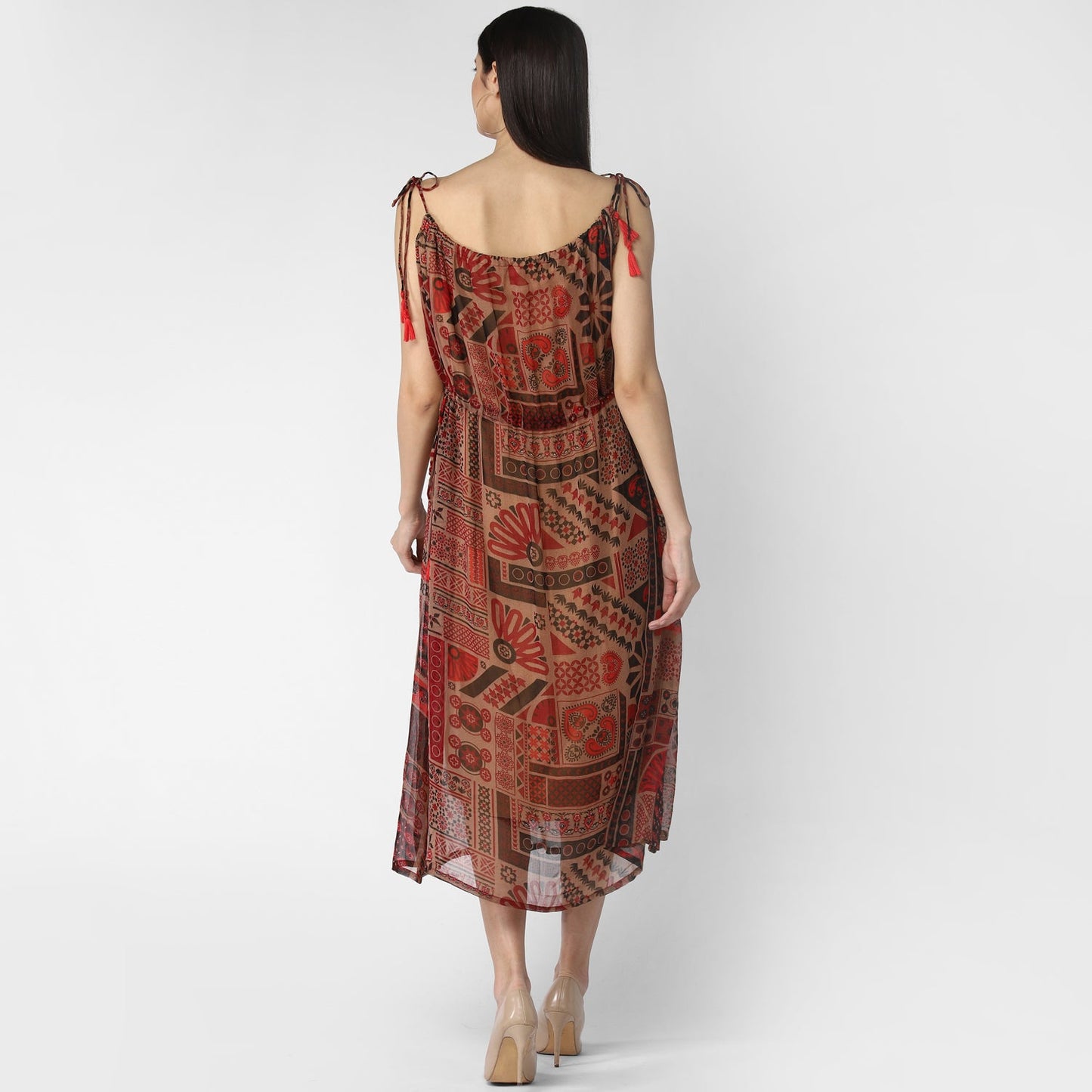 Women's Maroon Chiffon Tieup Dress