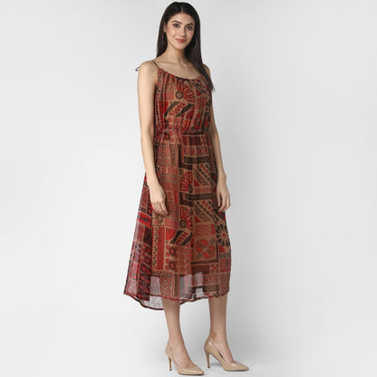 Women's Maroon Chiffon Tieup Dress