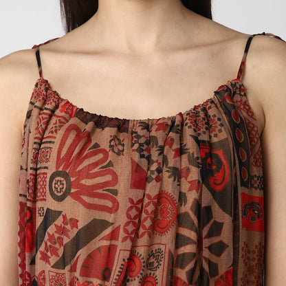 Women's Maroon Chiffon Tieup Dress
