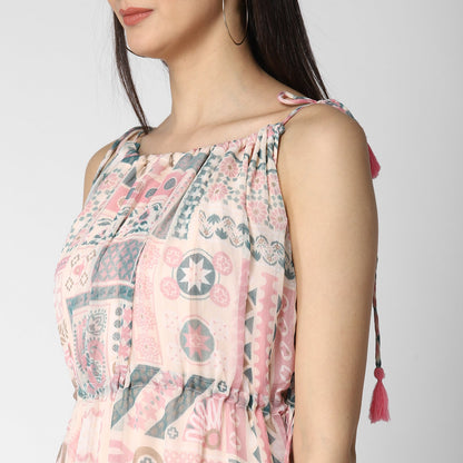 Women's Pink Chiffon Tieup Dress