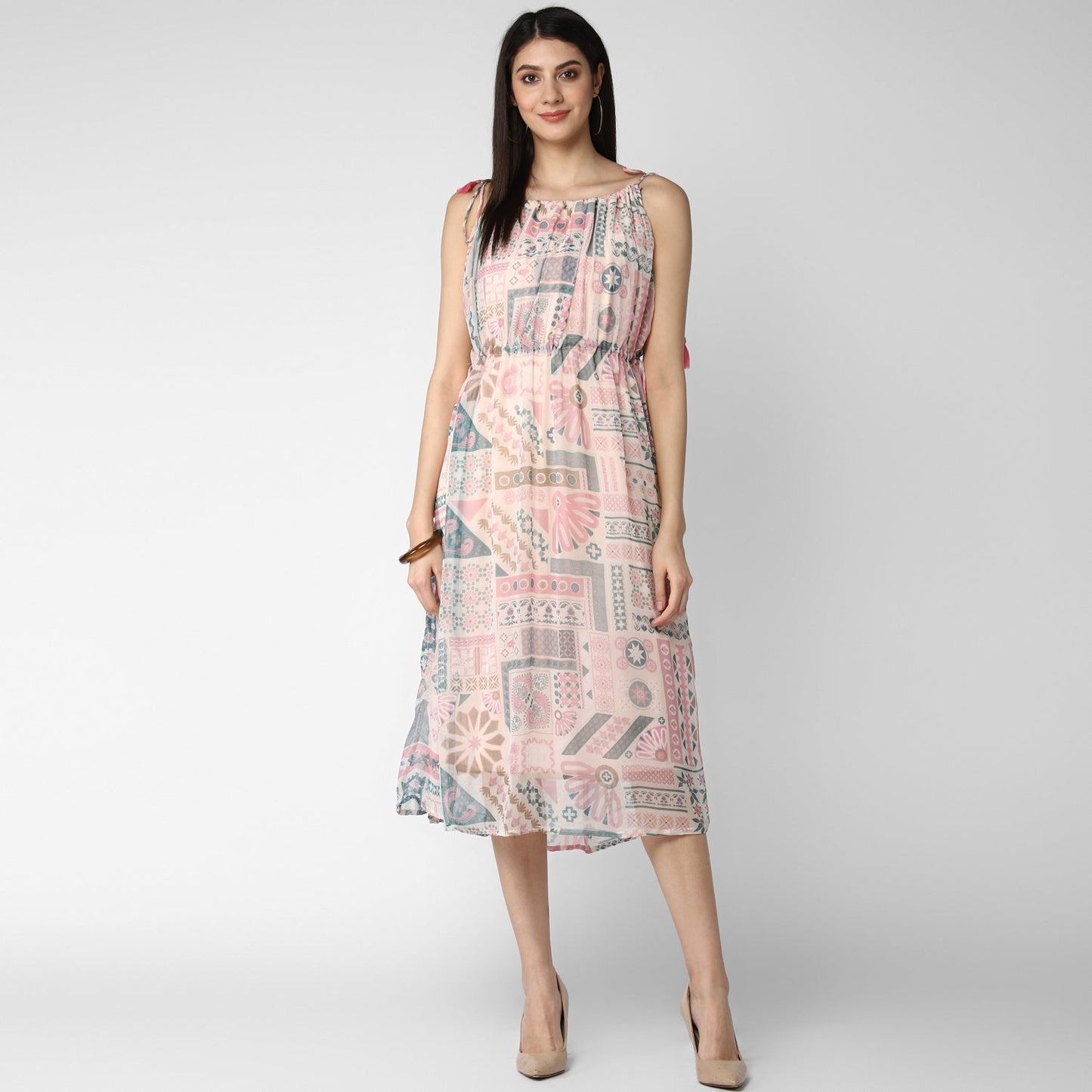 Women's Pink Chiffon Tieup Dress