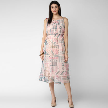 Women's Pink Chiffon Tieup Dress