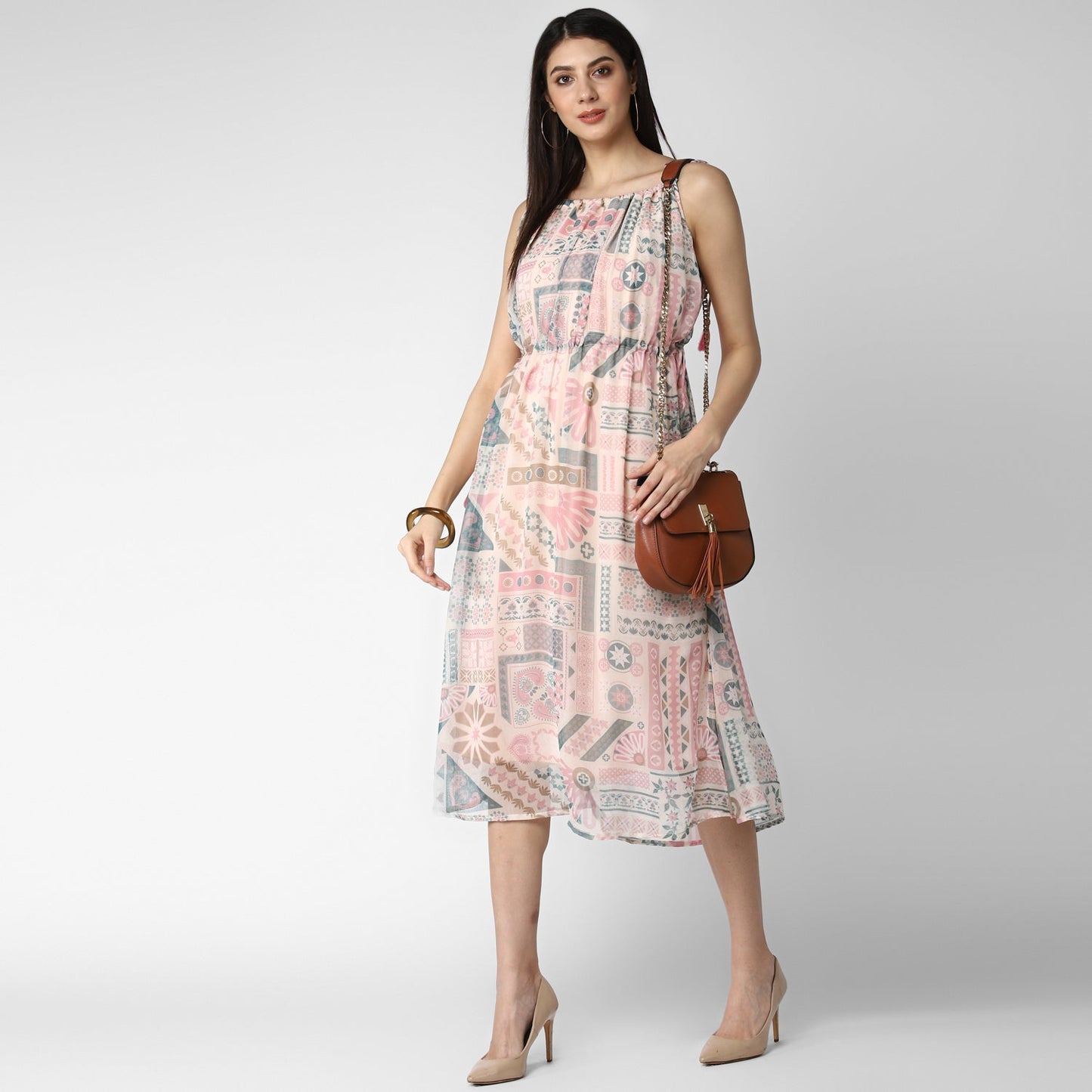 Women's Pink Chiffon Tieup Dress