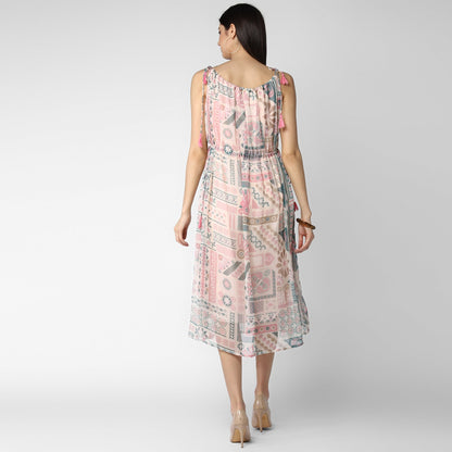 Women's Pink Chiffon Tieup Dress