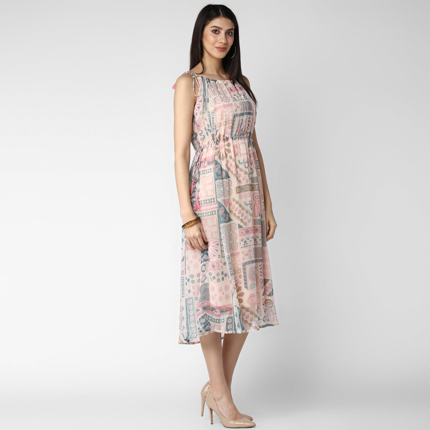 Women's Pink Chiffon Tieup Dress