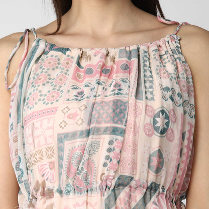 Women's Pink Chiffon Tieup Dress