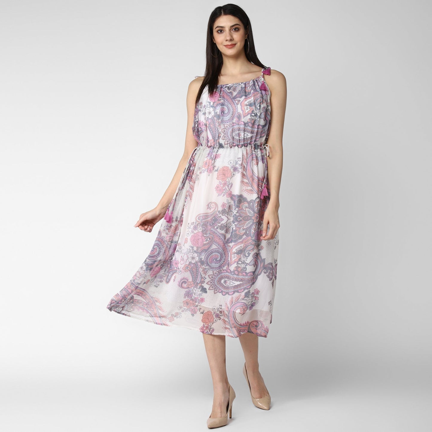 Women's Pink and Lavender Chiffon Tieup Dress
