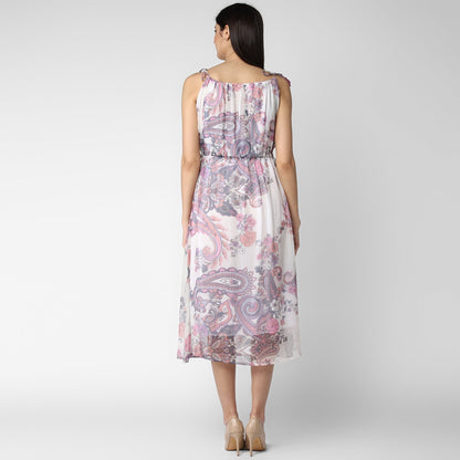 Women's Pink and Lavender Chiffon Tieup Dress