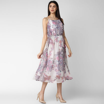 Women's Pink and Lavender Chiffon Tieup Dress