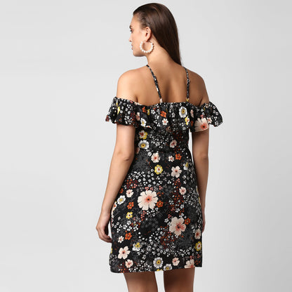 Women's Black Crepe Dress with Straps