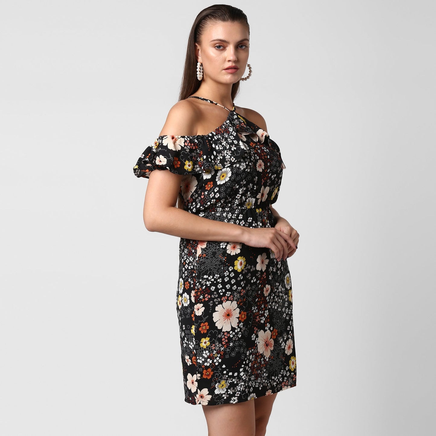 Women's Black Crepe Dress with Straps