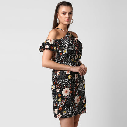 Women's Black Crepe Dress with Straps