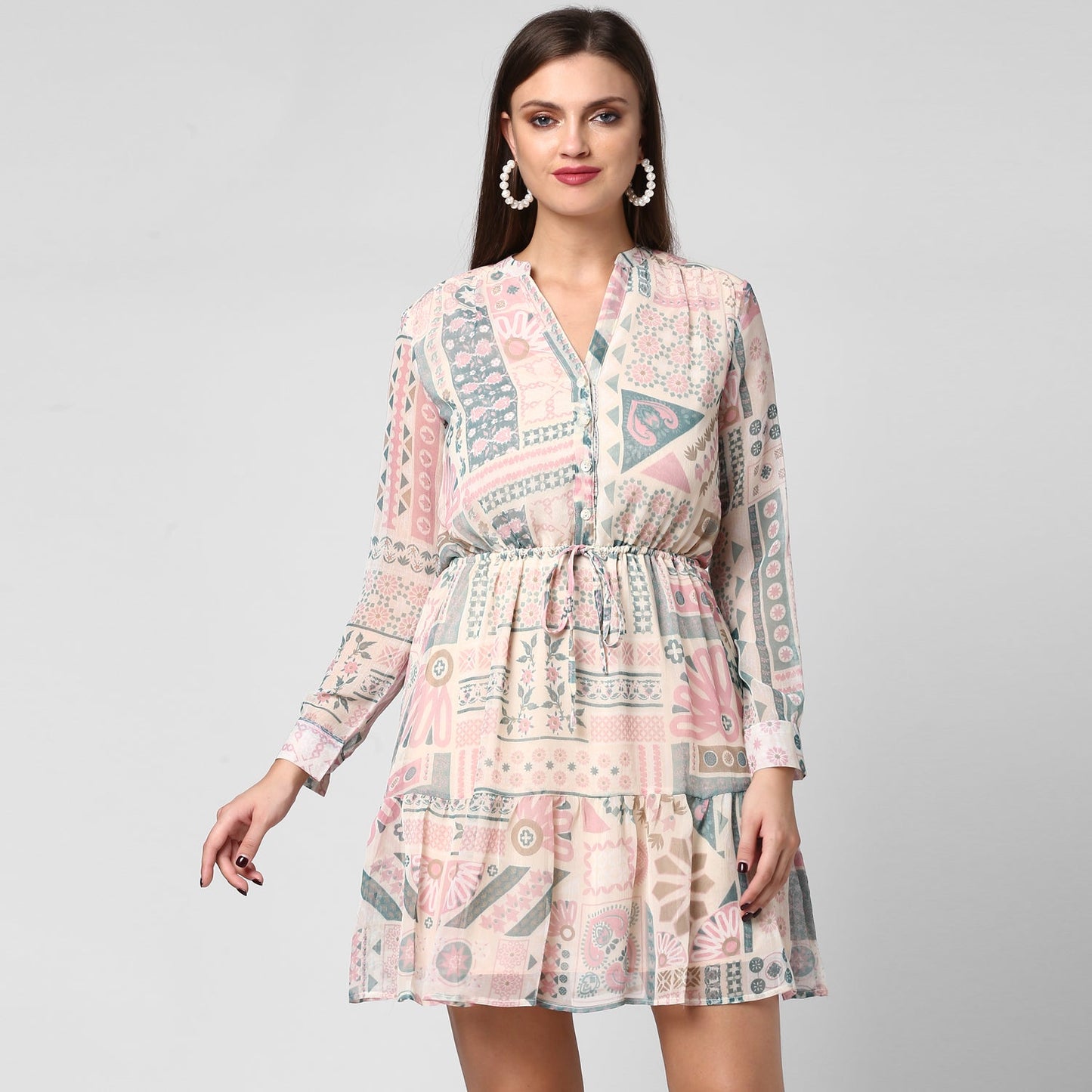 Women's Chiffon Dress with waist drawstring