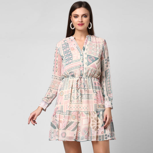 Women's Chiffon Dress with waist drawstring
