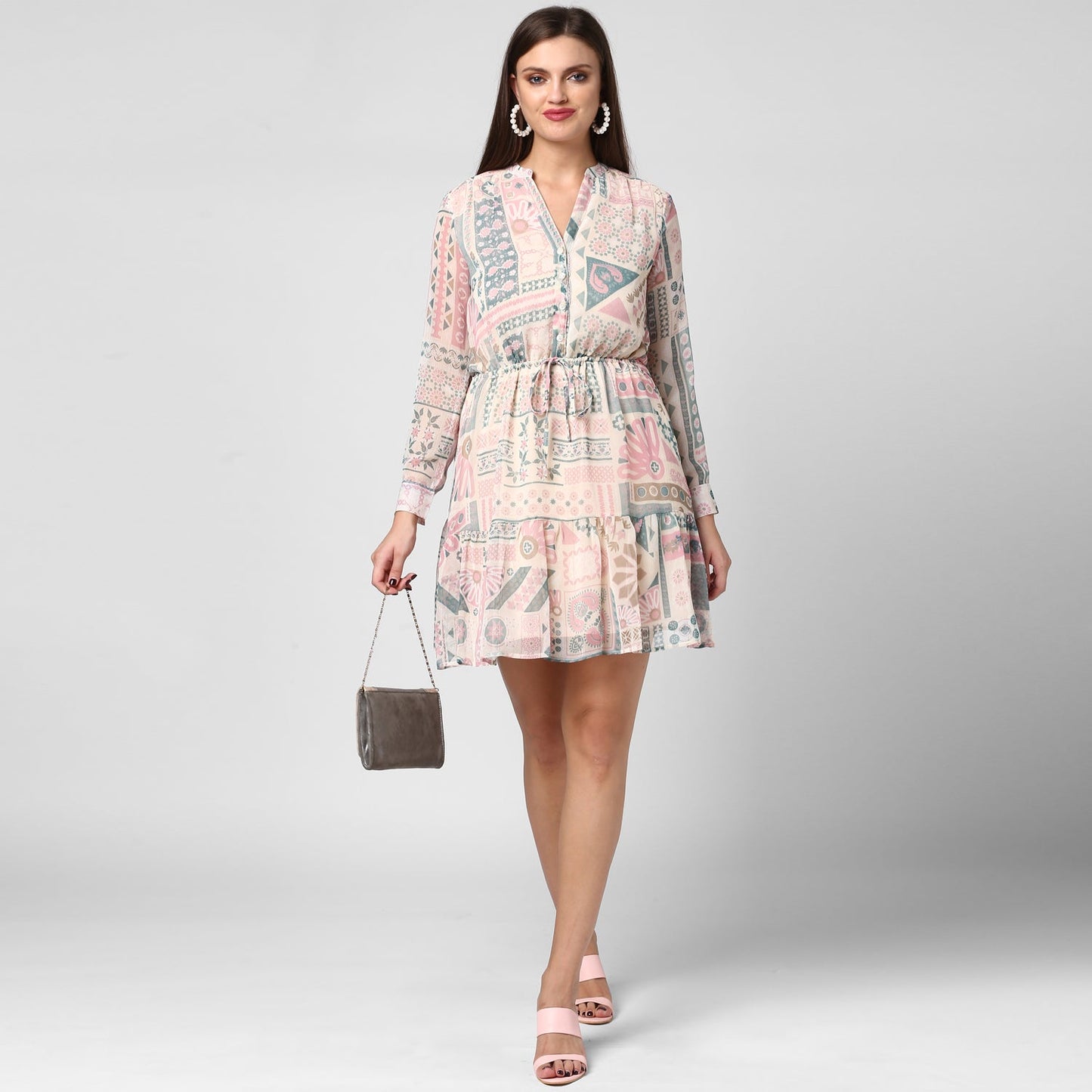 Women's Chiffon Dress with waist drawstring