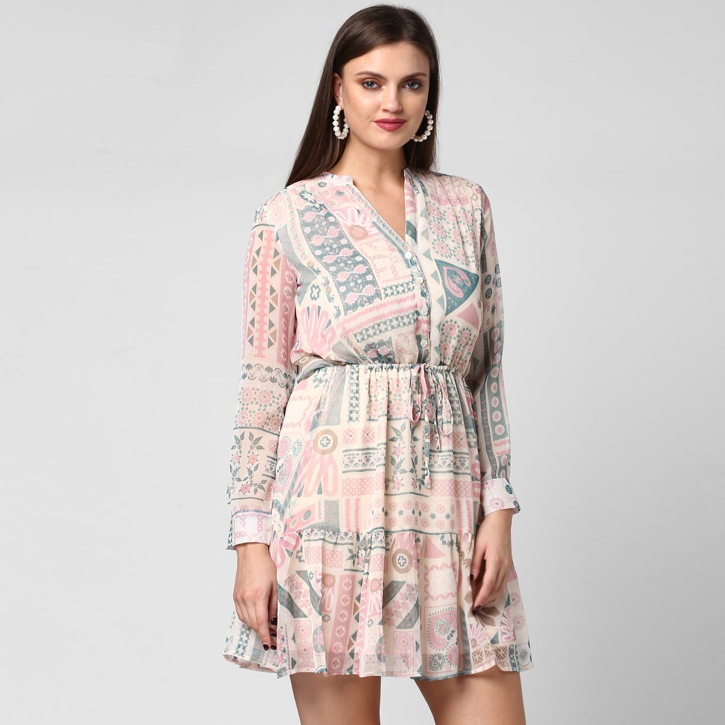 Women's Chiffon Dress with waist drawstring