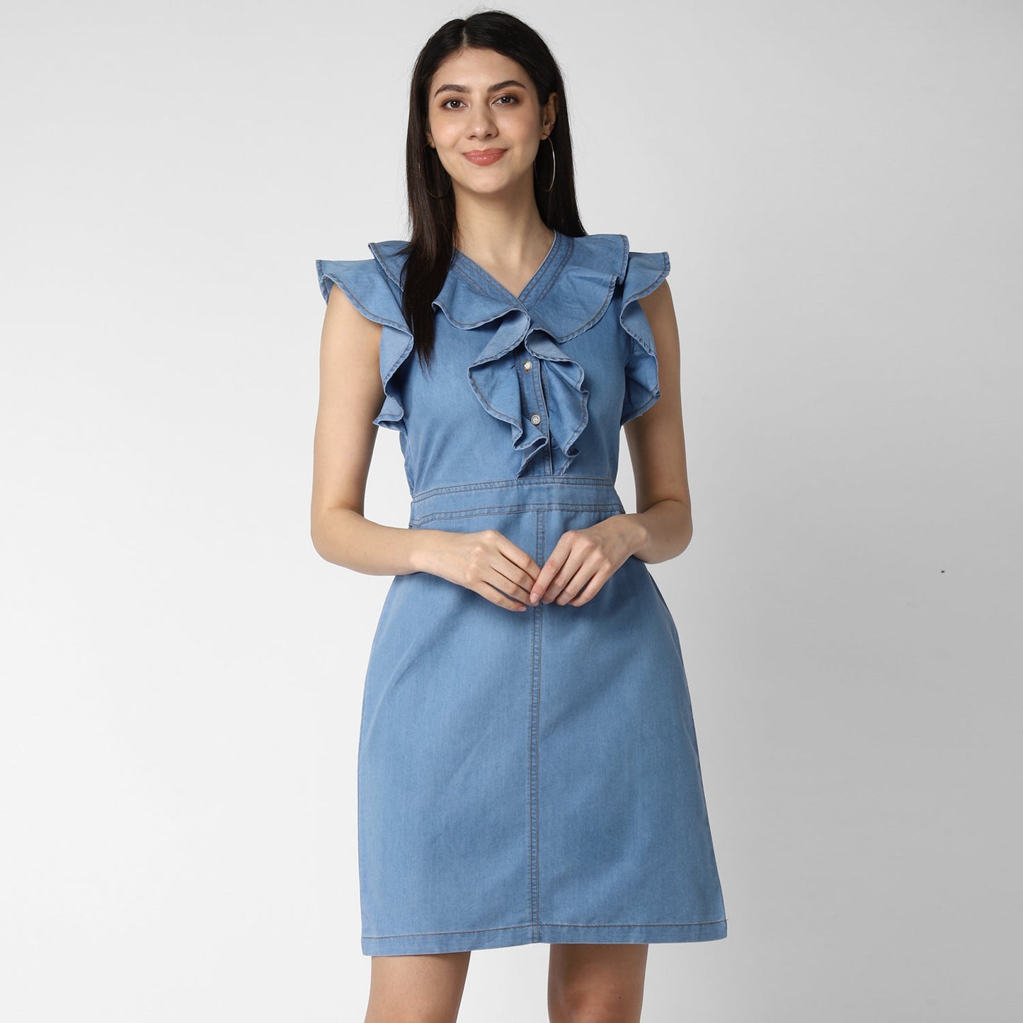 Women's Denim Dress with Ruffles