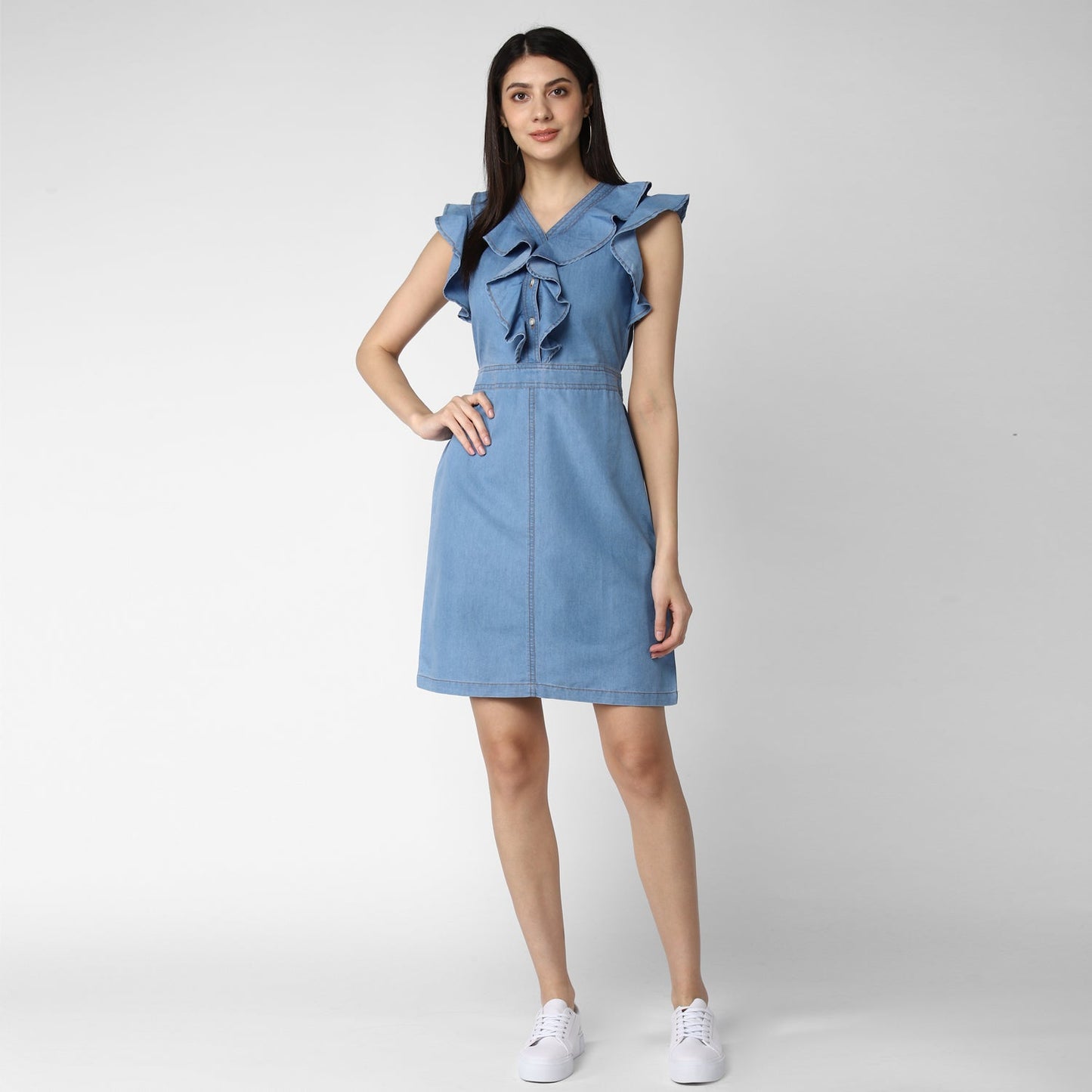 Women's Denim Dress with Ruffles