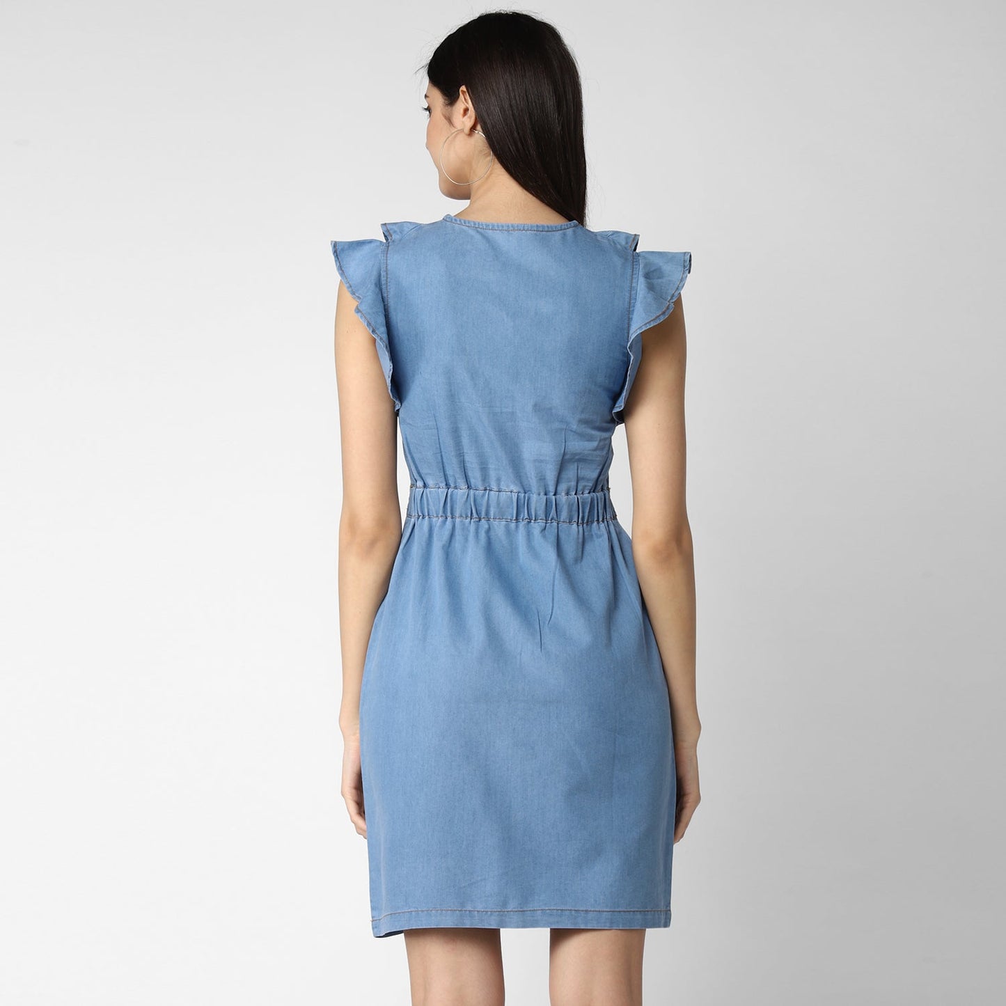 Women's Denim Dress with Ruffles