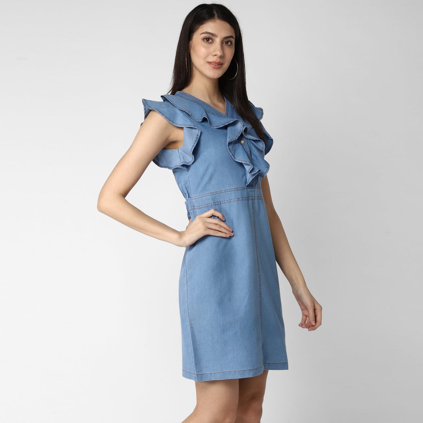Women's Denim Dress with Ruffles