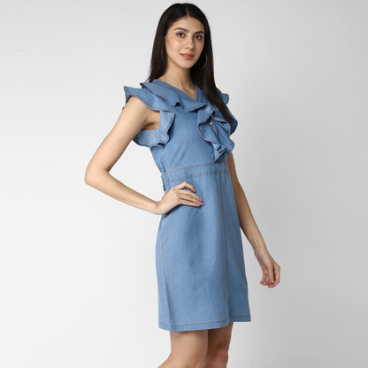 Women's Denim Dress with Ruffles