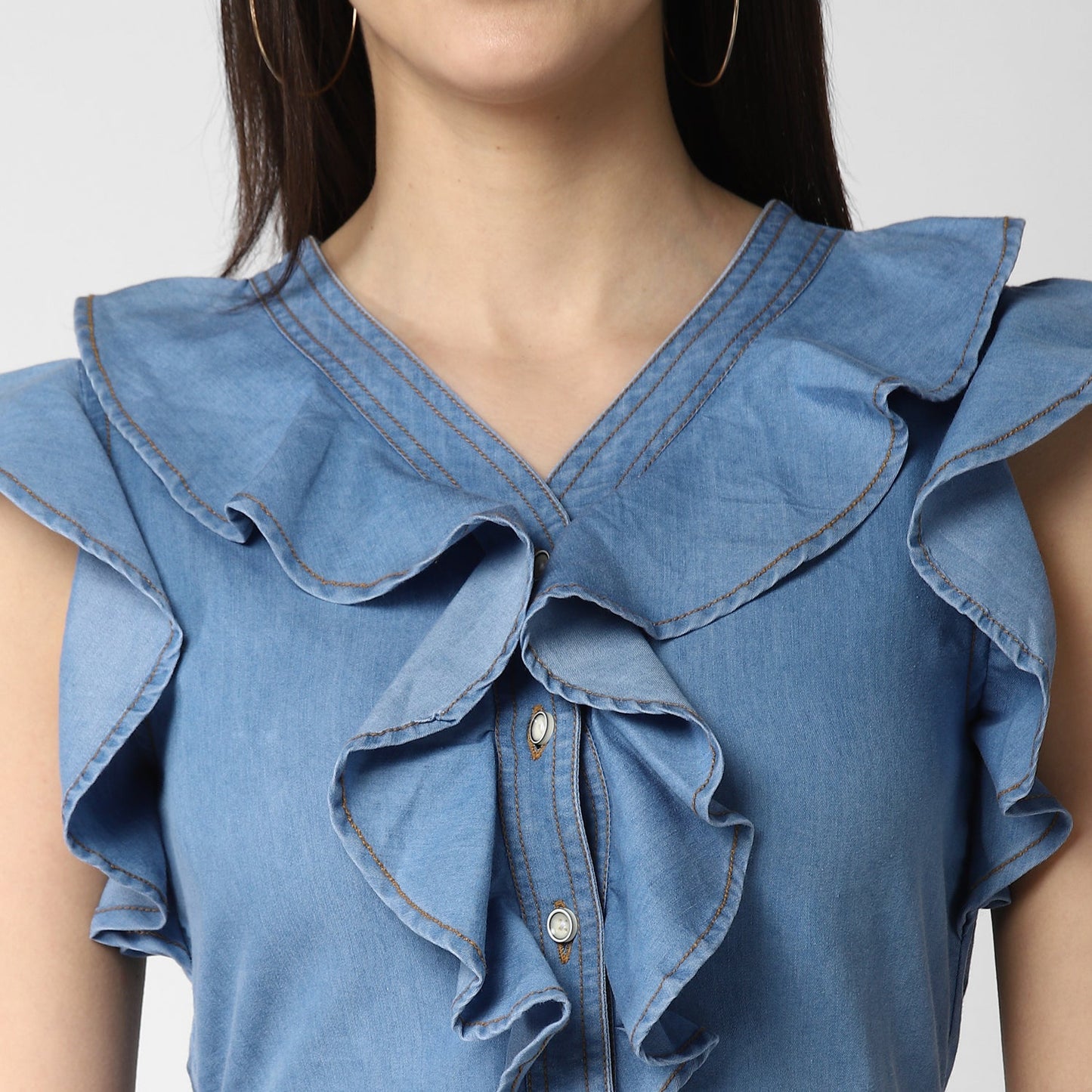 Women's Denim Dress with Ruffles