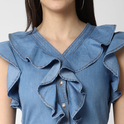 Women's Denim Dress with Ruffles