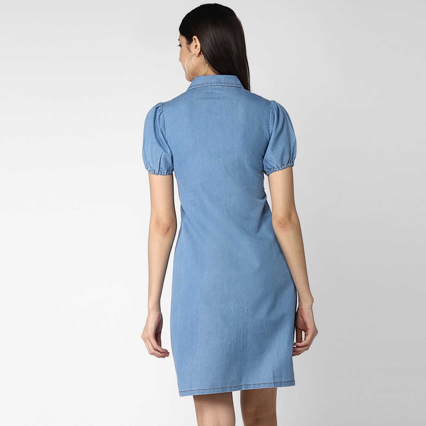 Women's Denim Dress with Puff Sleeves