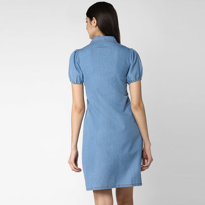 Women's Denim Dress with Puff Sleeves