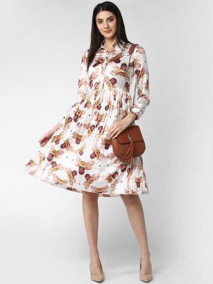 Women's White Satin Pleated Dress