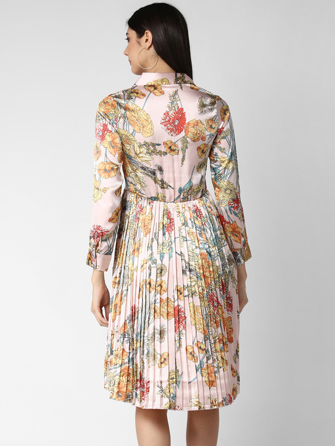 Women's Peach Satin Pleated Dress