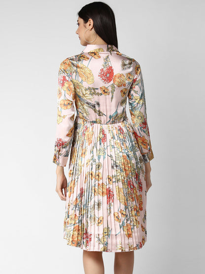 Women's Peach Satin Pleated Dress