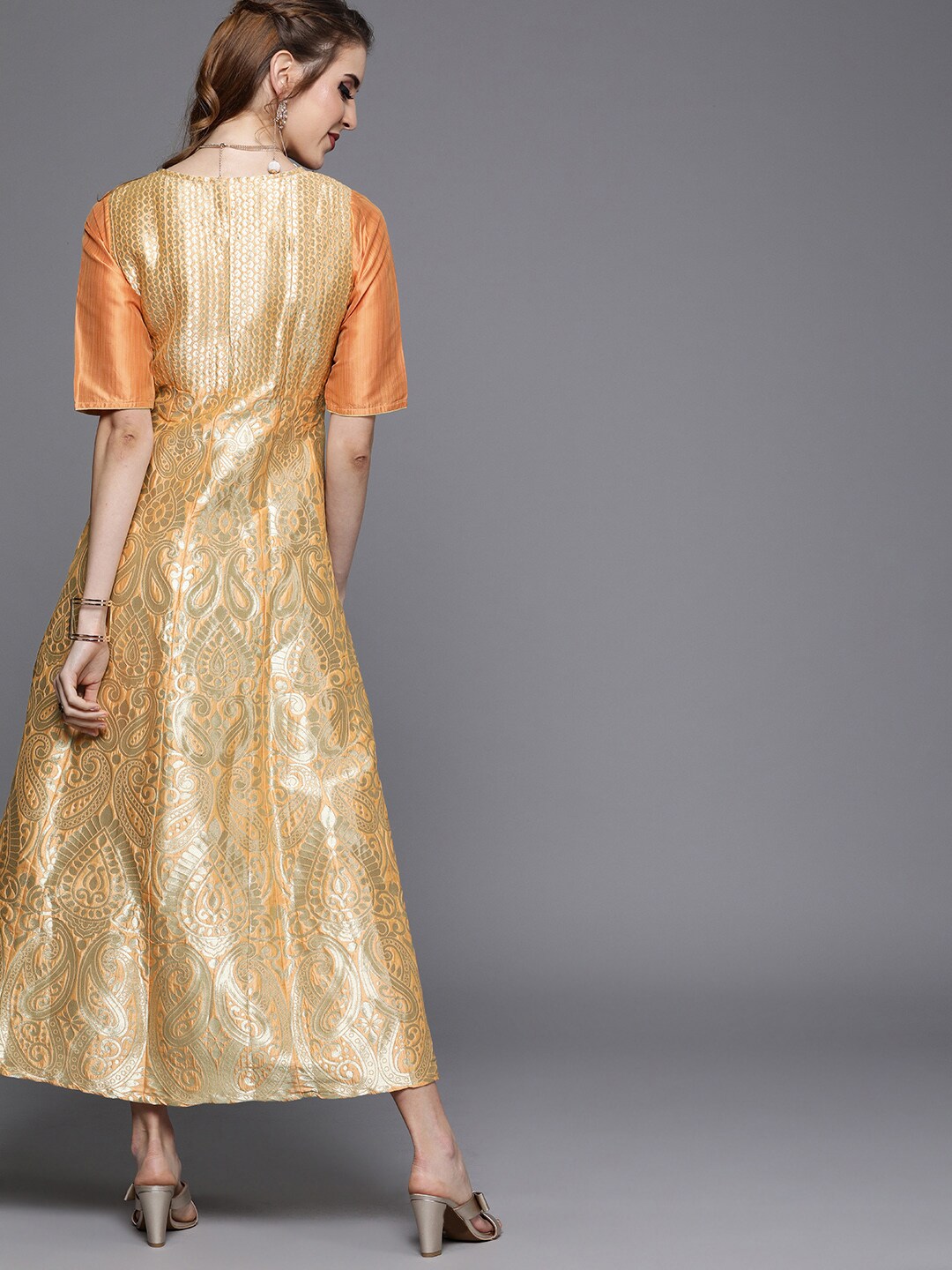 Women's Peach Jacquard Maxi Dress