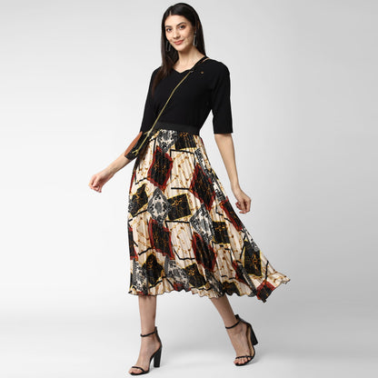 Women's Satin Printed Pleated Skirt