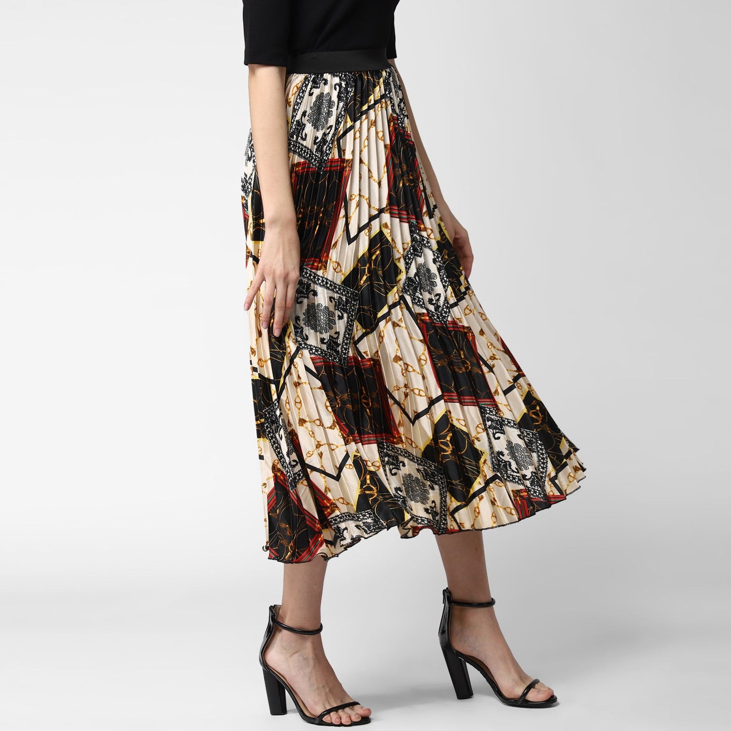 Women's Satin Printed Pleated Skirt