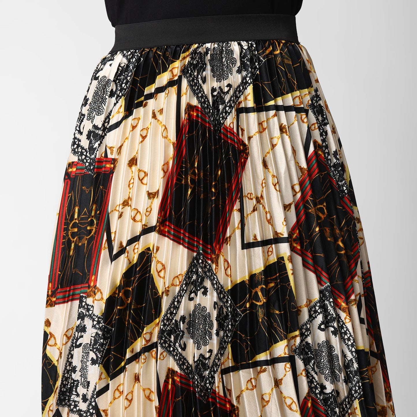Women's Satin Printed Pleated Skirt