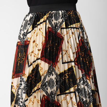 Women's Satin Printed Pleated Skirt