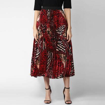 Women's Satin Printed Pleated Skirt