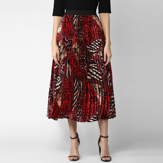 Women's Satin Printed Pleated Skirt