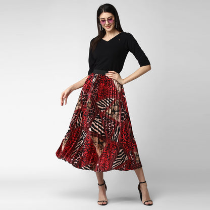 Women's Satin Printed Pleated Skirt