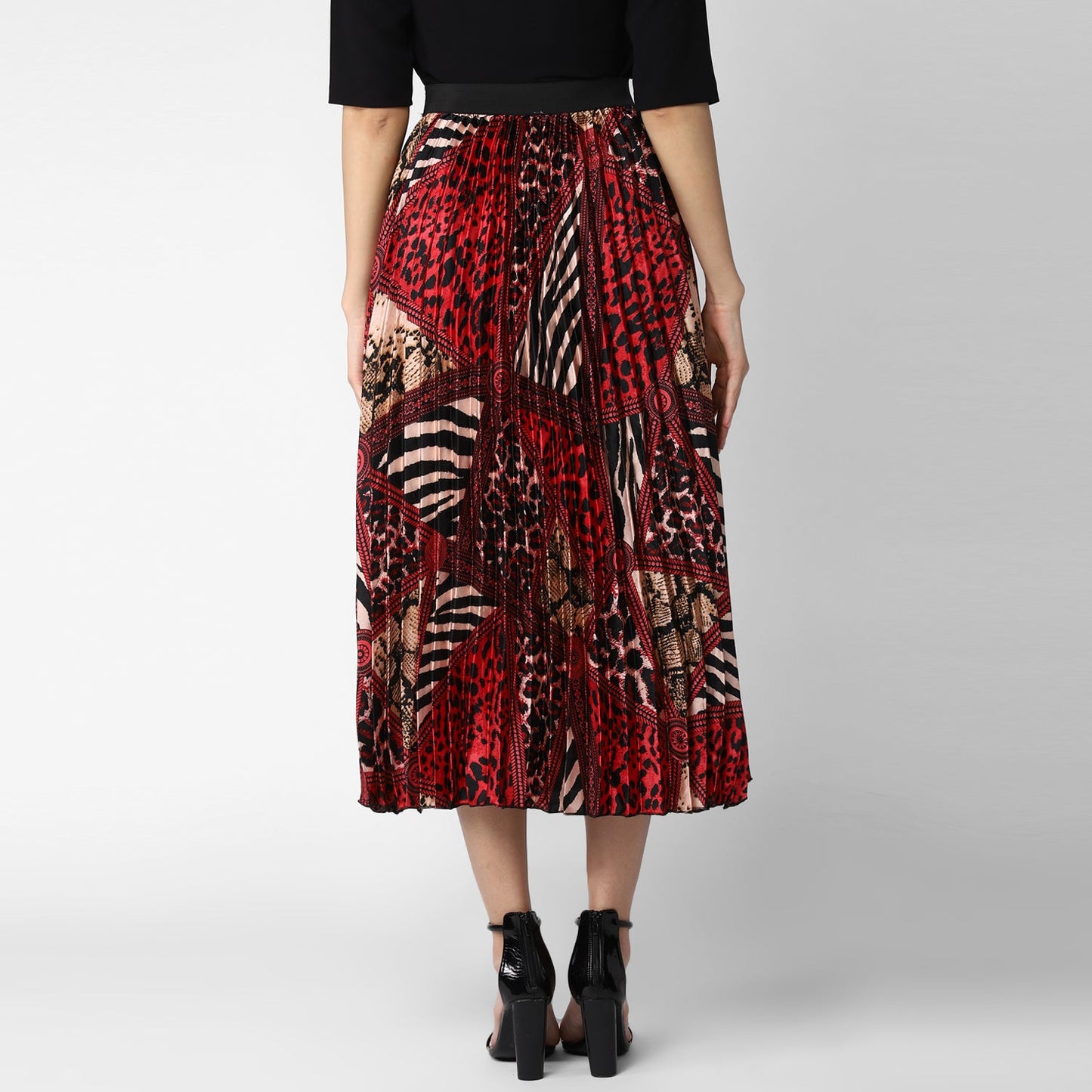 Women's Satin Printed Pleated Skirt