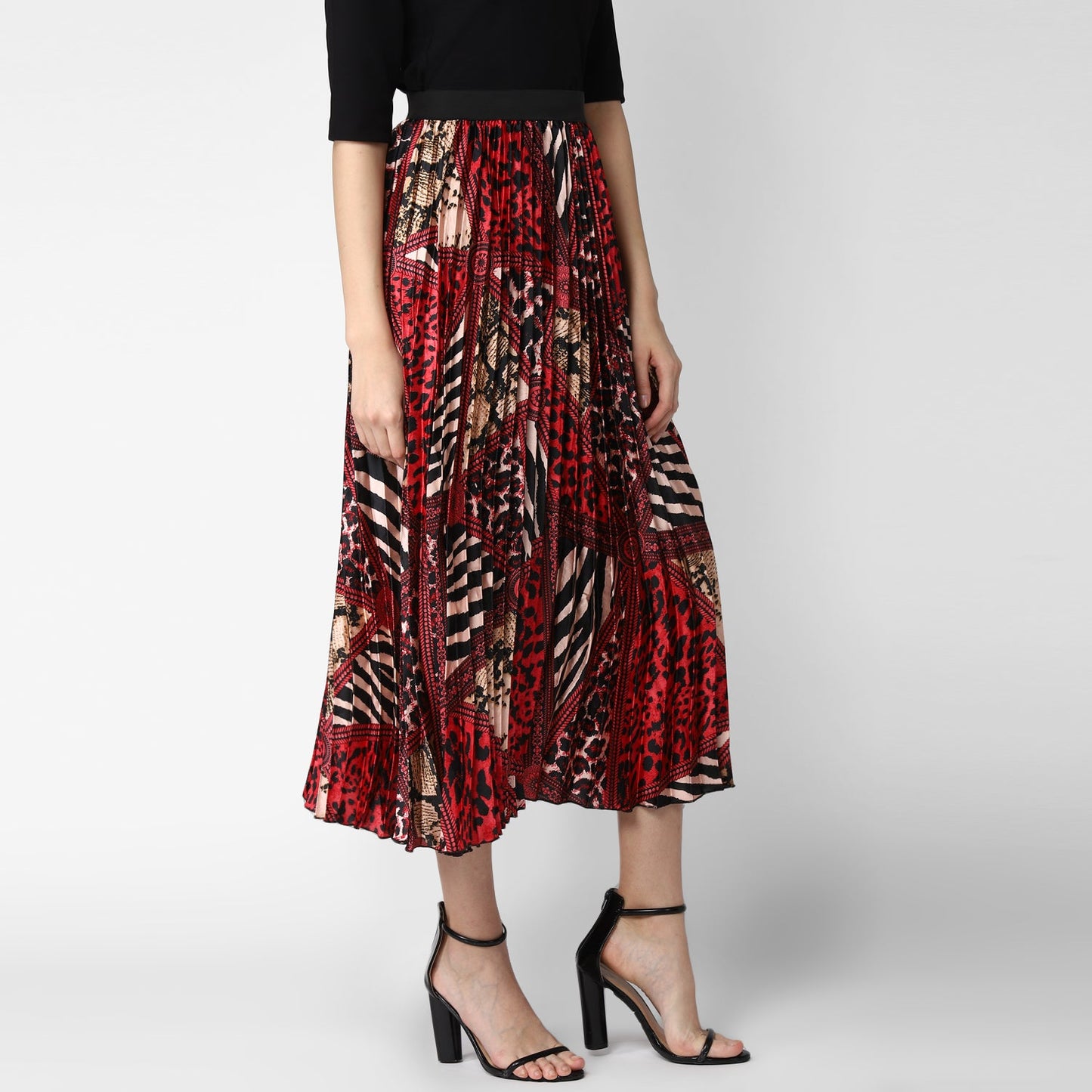 Women's Satin Printed Pleated Skirt