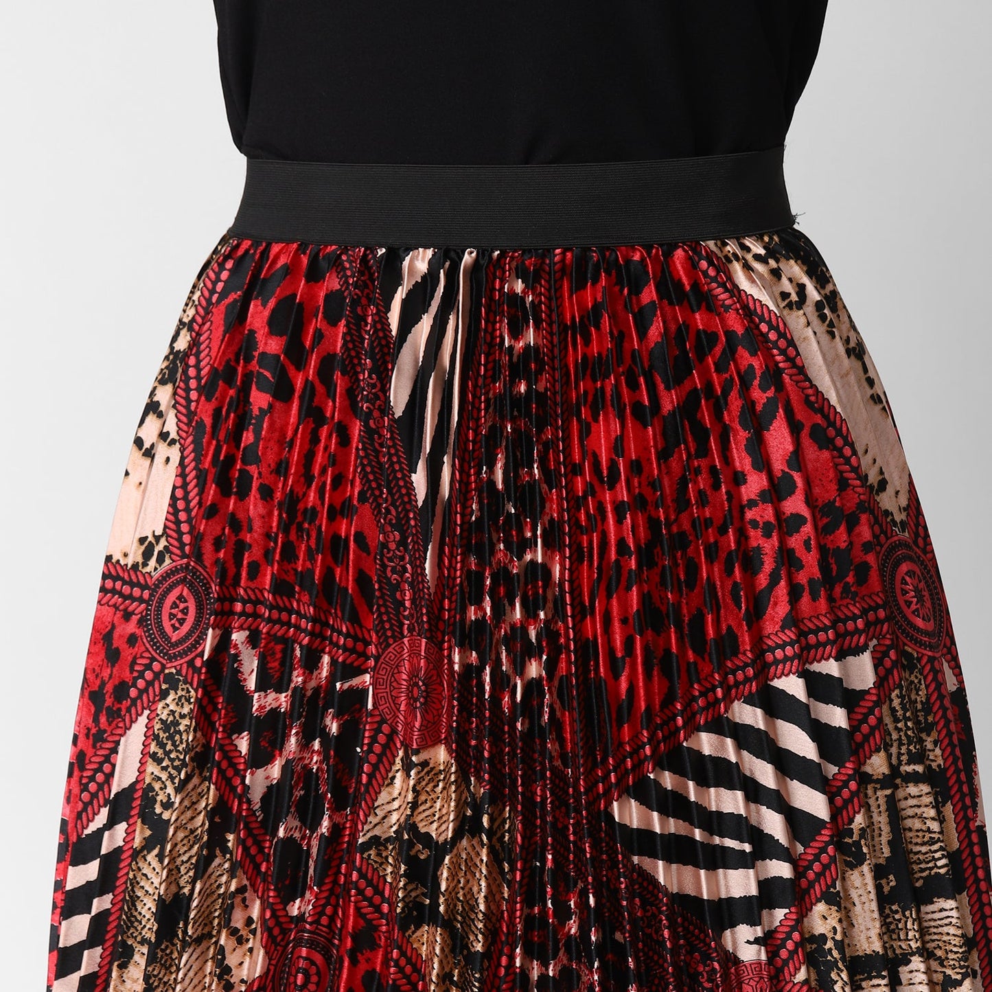 Women's Satin Printed Pleated Skirt